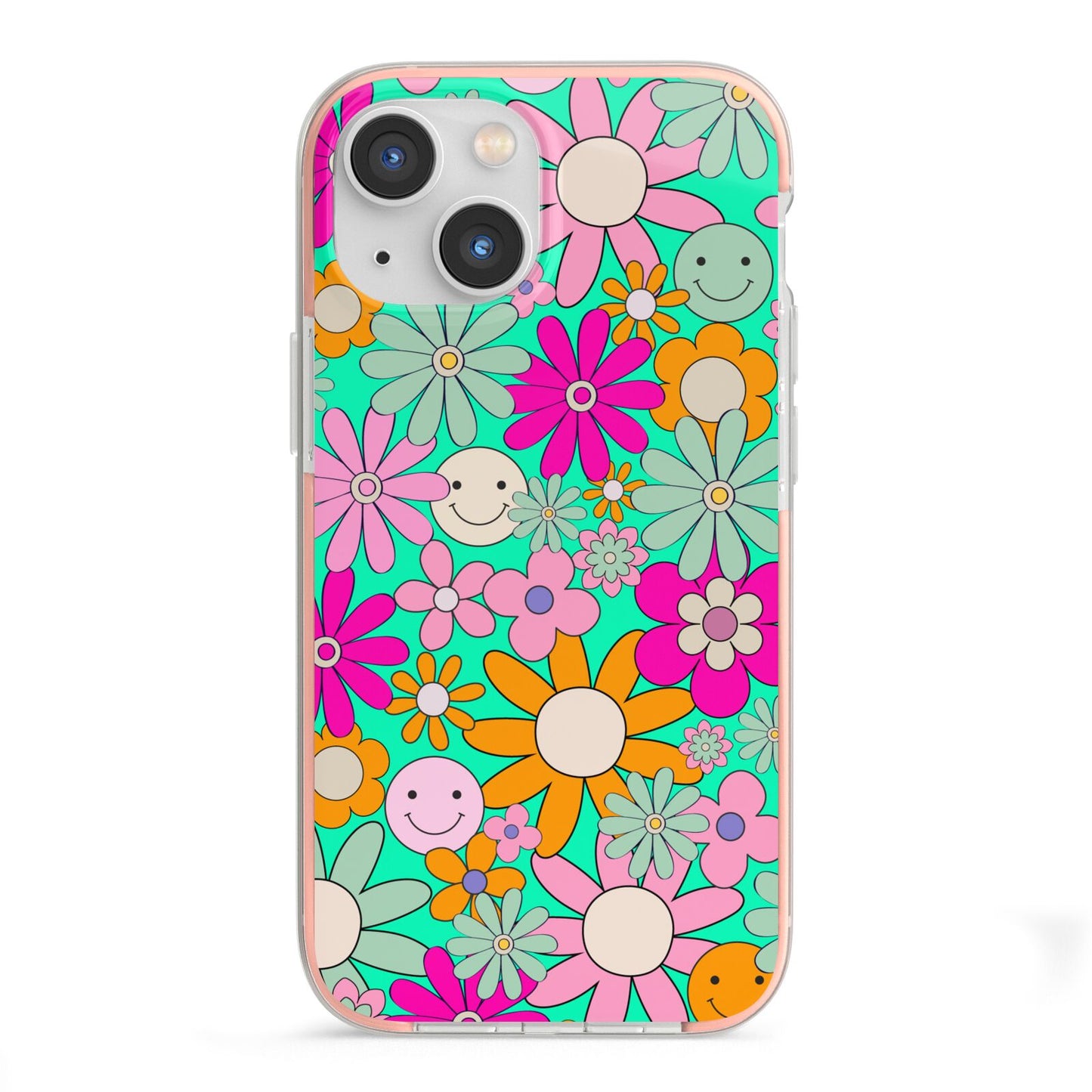 Hippy Floral iPhone 13 Mini TPU Impact Case with Pink Edges