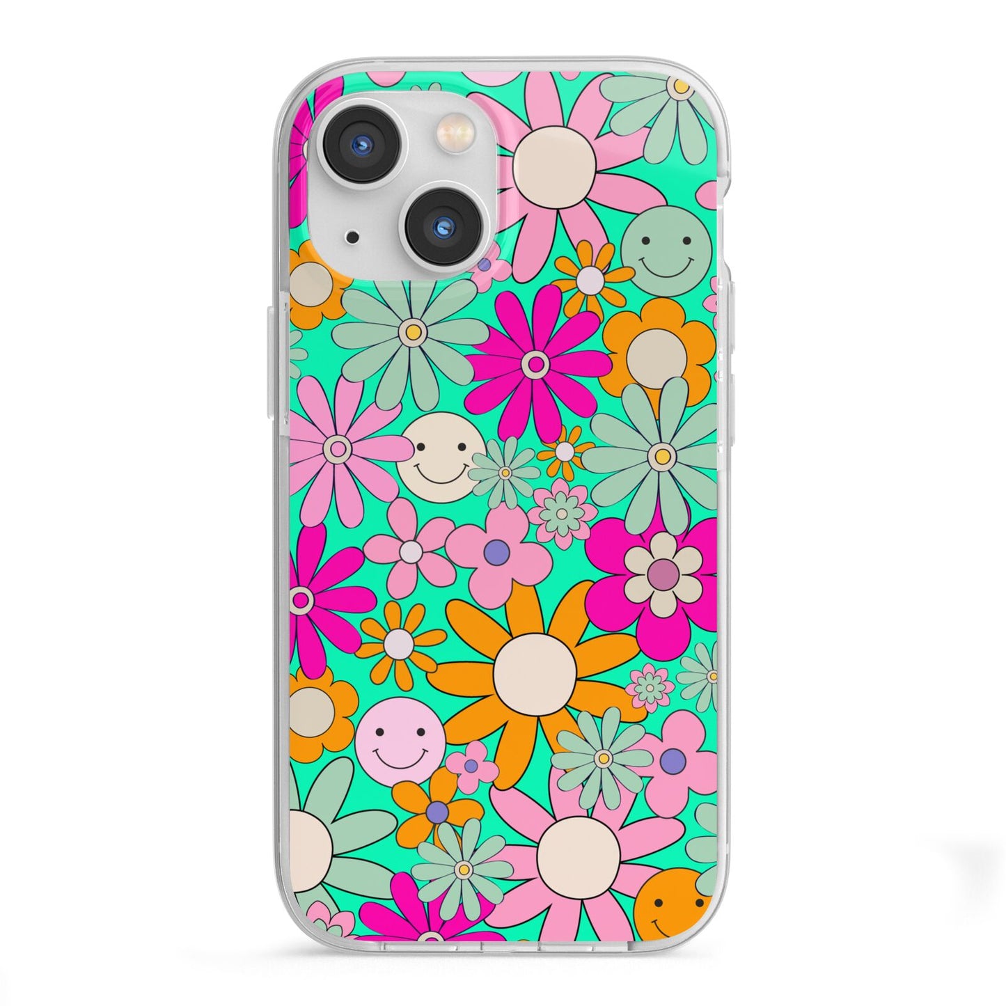 Hippy Floral iPhone 13 Mini TPU Impact Case with White Edges