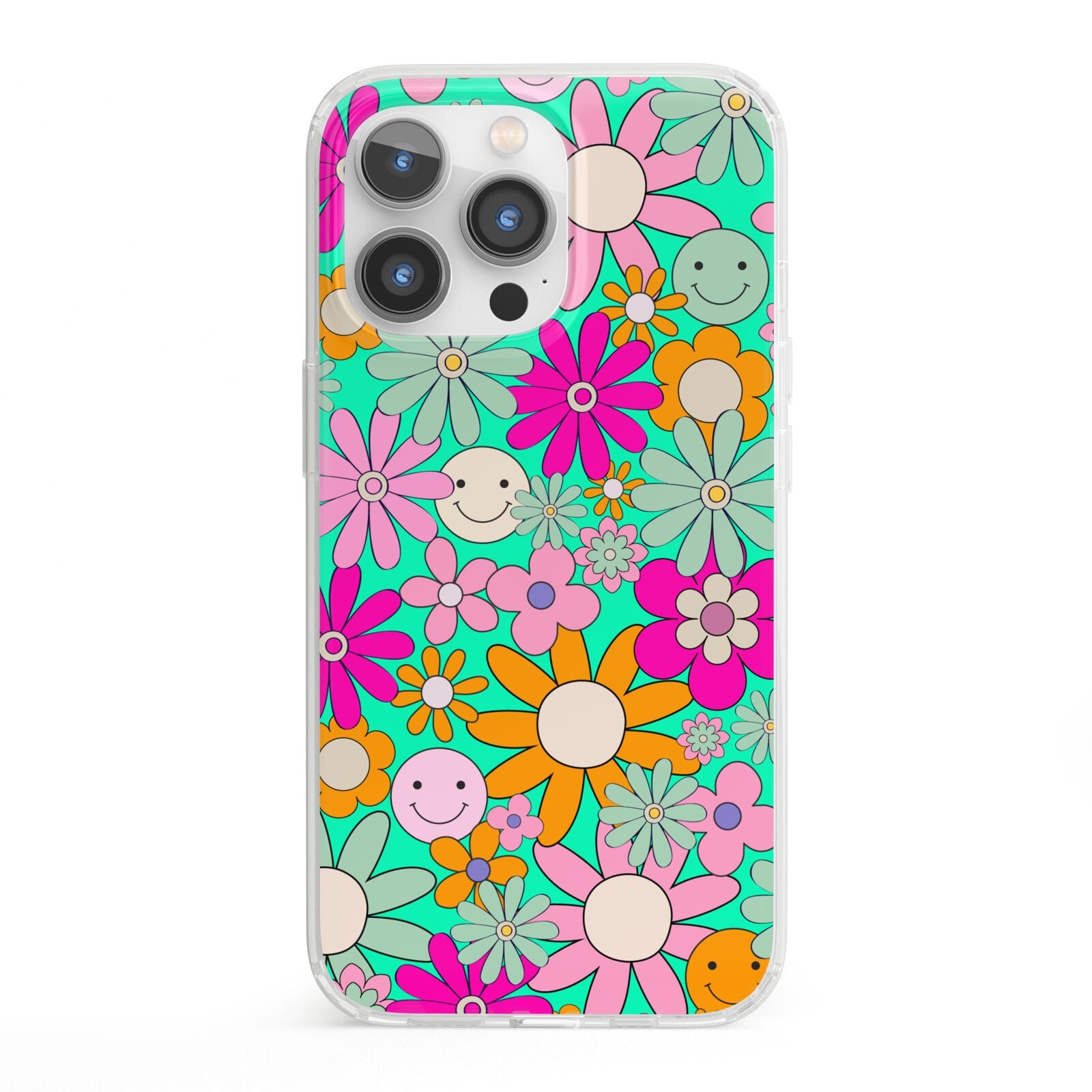 Hippy Floral iPhone 13 Pro Clear Bumper Case