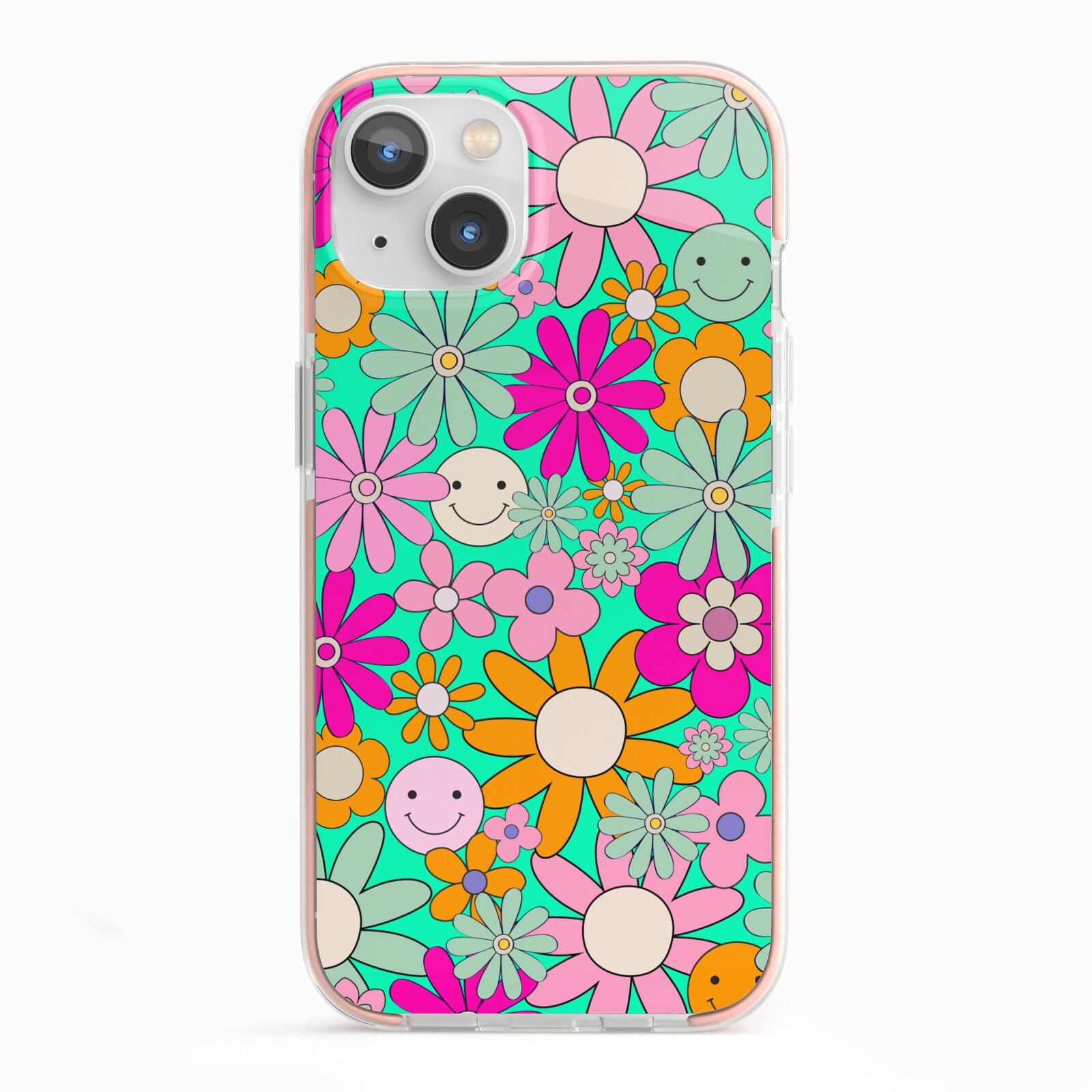 Hippy Floral iPhone 13 TPU Impact Case with Pink Edges