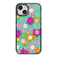 Hippy Floral iPhone 14 Black Impact Case on Silver phone
