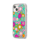 Hippy Floral iPhone 14 Plus Glitter Tough Case Starlight Angled Image