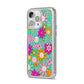 Hippy Floral iPhone 14 Pro Max Clear Tough Case Silver Angled Image