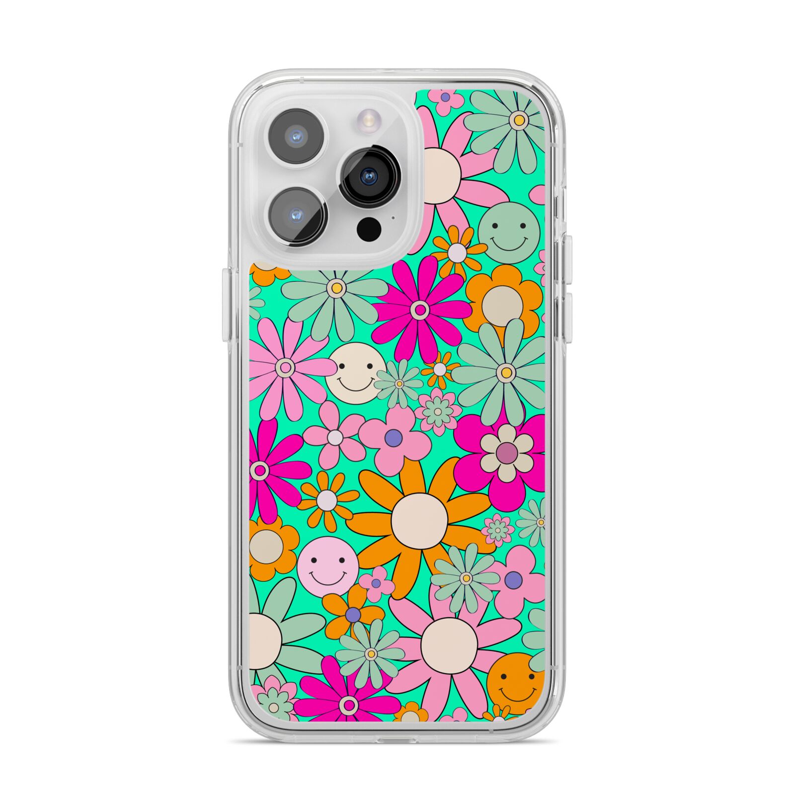 Hippy Floral iPhone 14 Pro Max Clear Tough Case Silver