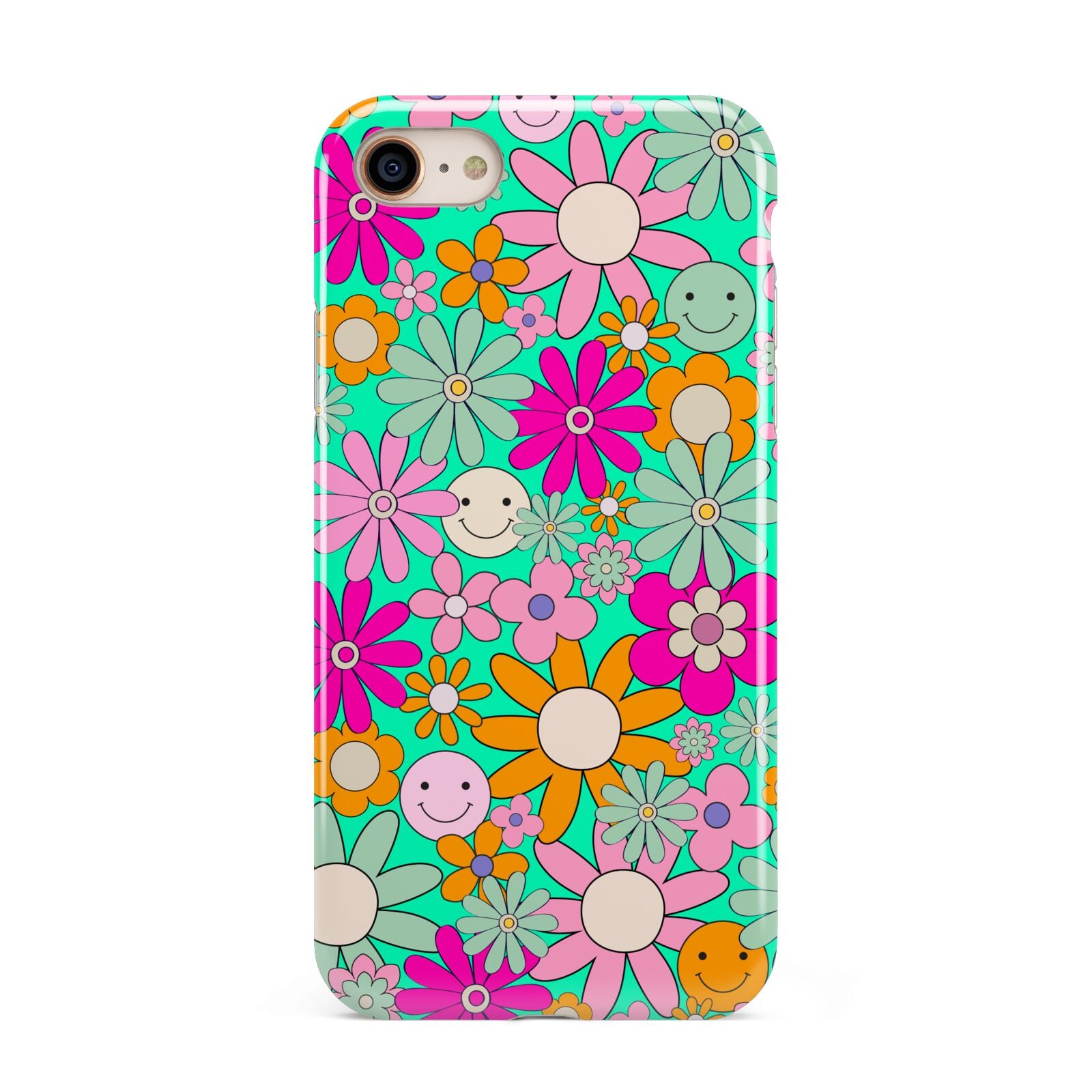 Hippy Floral iPhone 8 3D Tough Case on Gold Phone