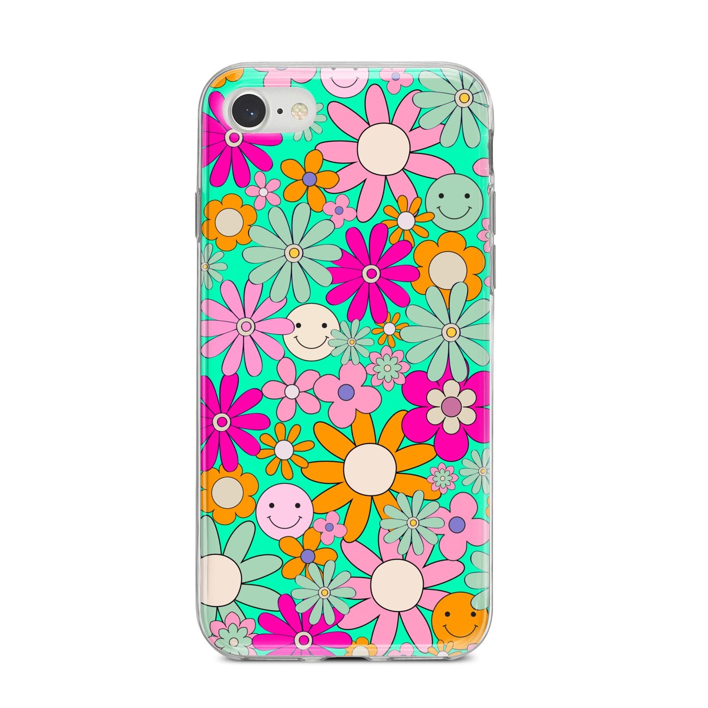 Hippy Floral iPhone 8 Bumper Case on Silver iPhone
