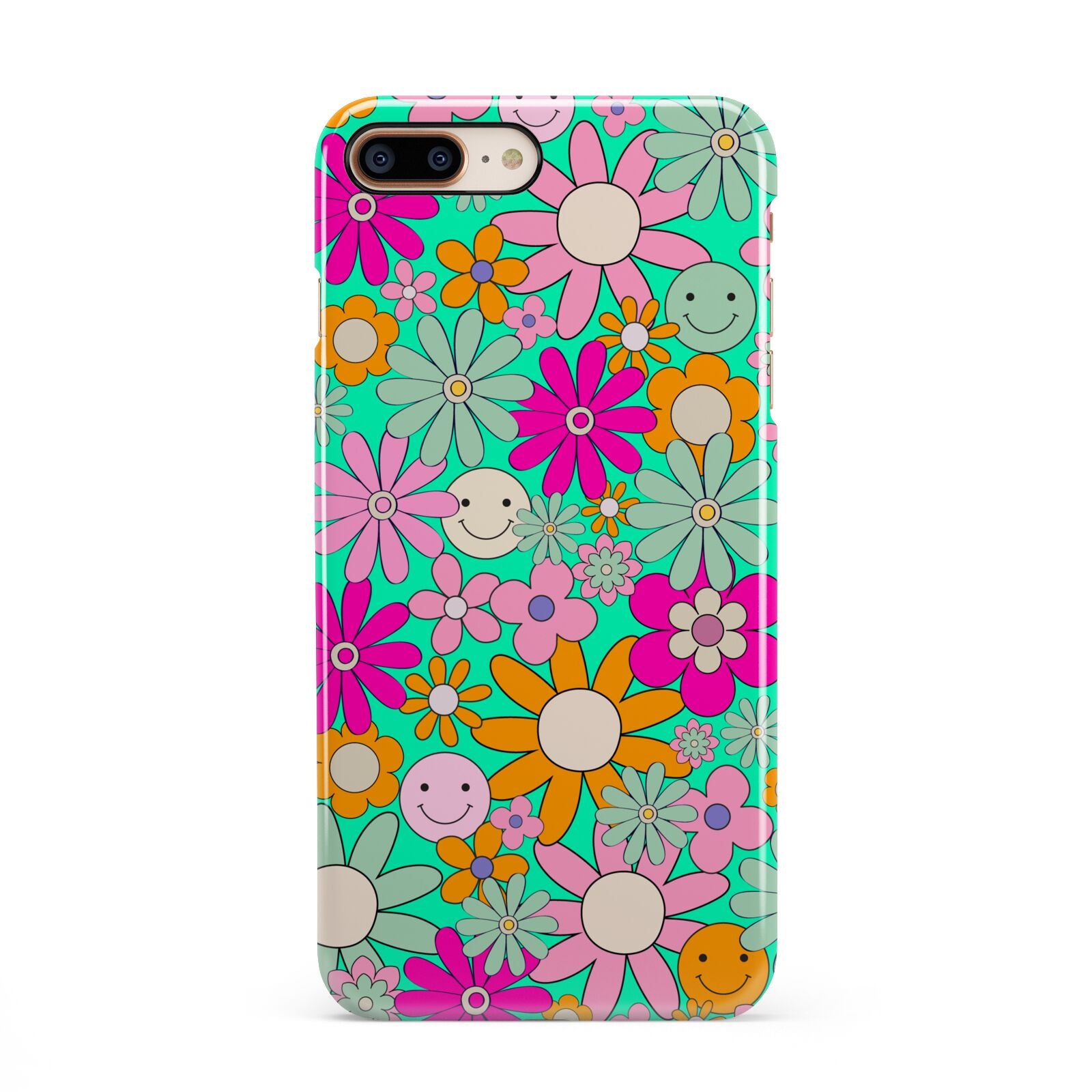 Hippy Floral iPhone 8 Plus 3D Snap Case on Gold Phone