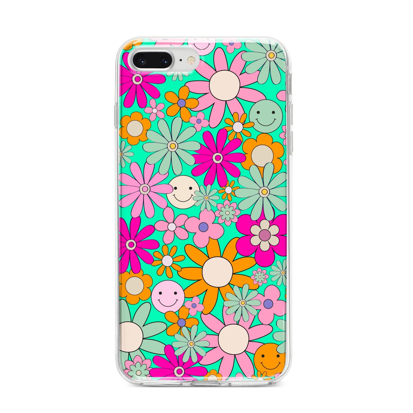 Hippy Floral iPhone 8 Plus Bumper Case on Silver iPhone