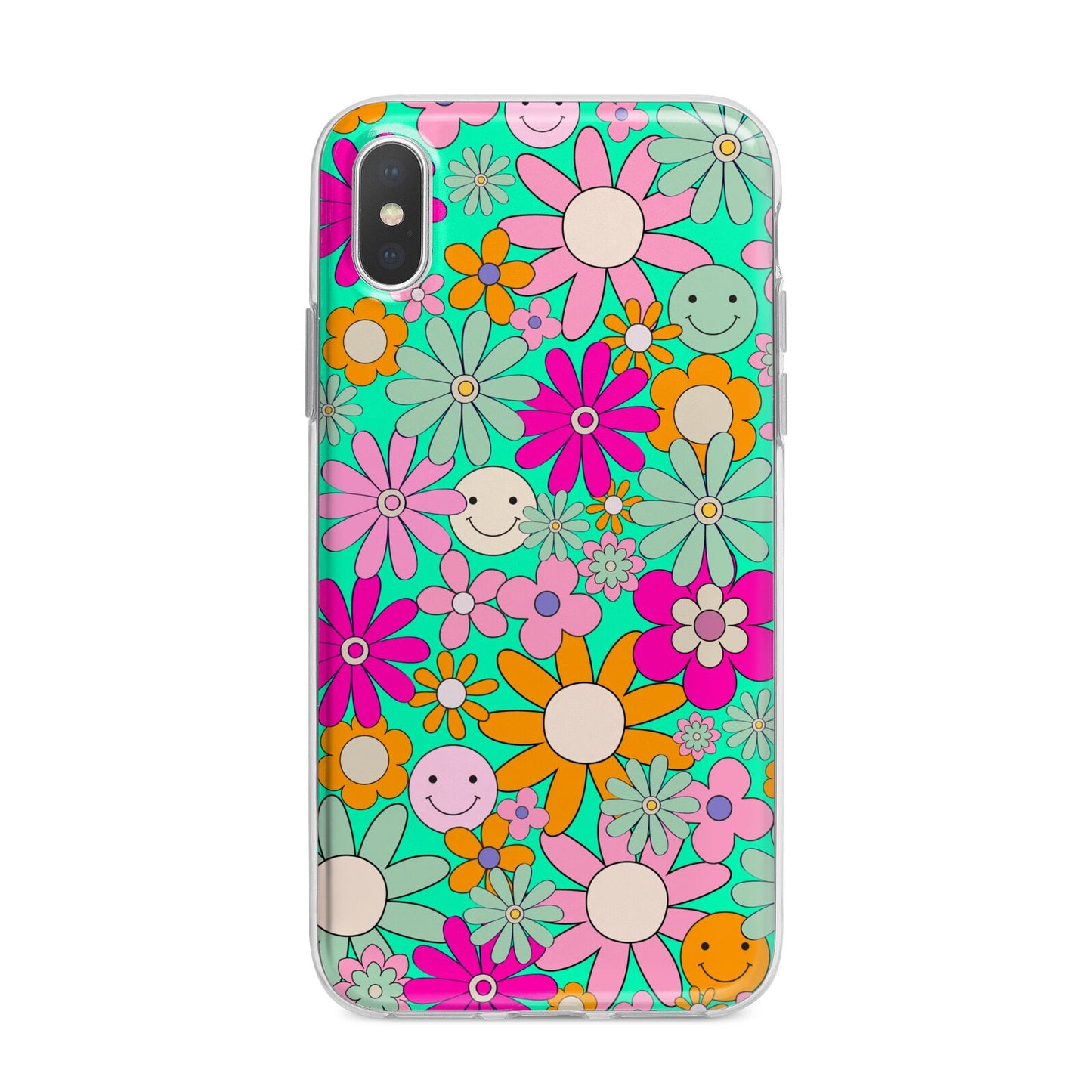 Hippy Floral iPhone X Bumper Case on Silver iPhone Alternative Image 1