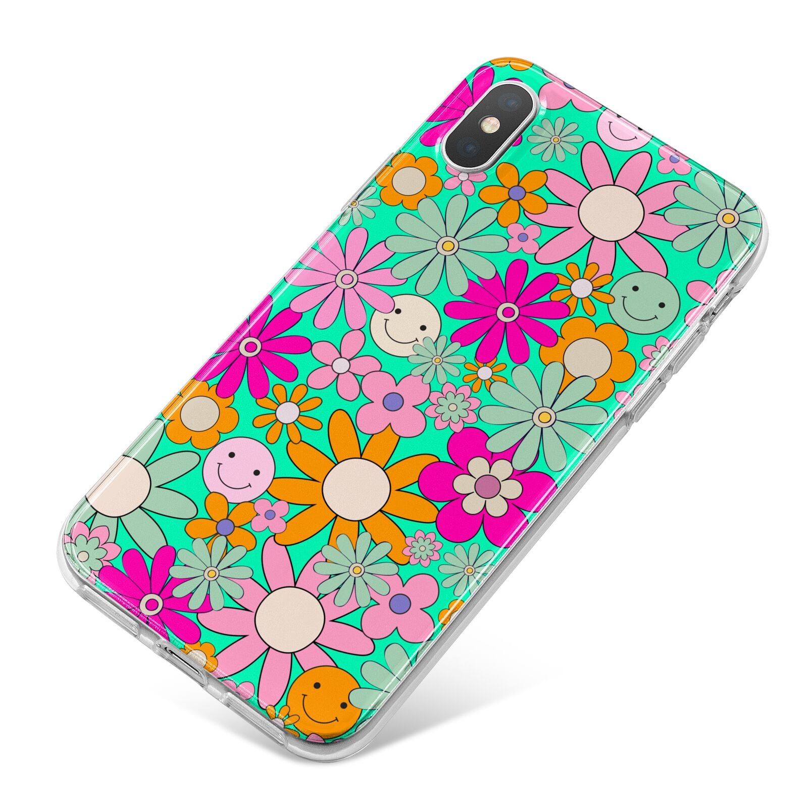 Hippy Floral iPhone X Bumper Case on Silver iPhone