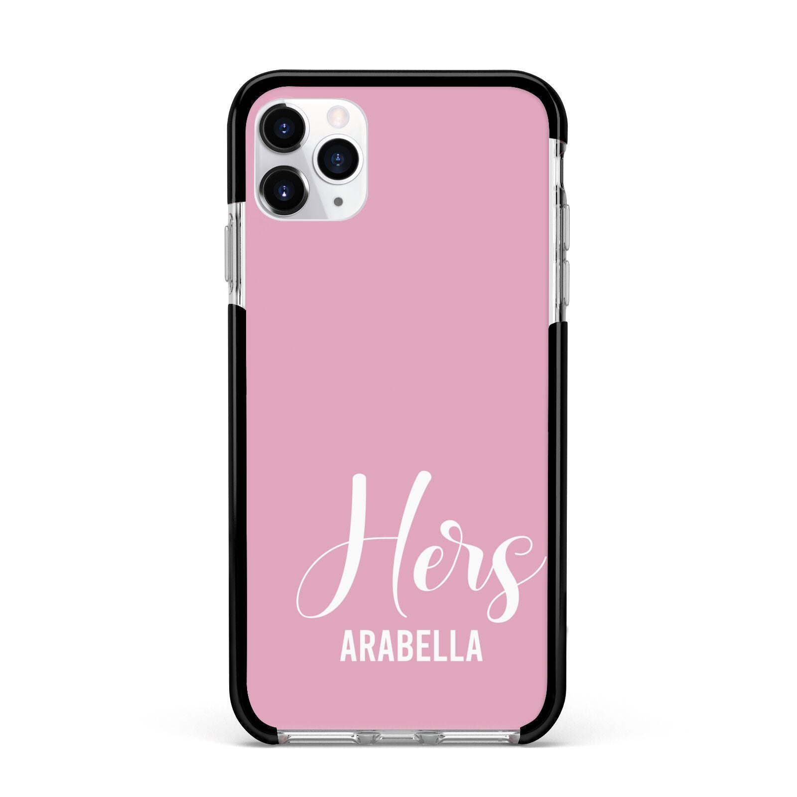 His or Hers Personalised Apple iPhone 11 Pro Max in Silver with Black Impact Case