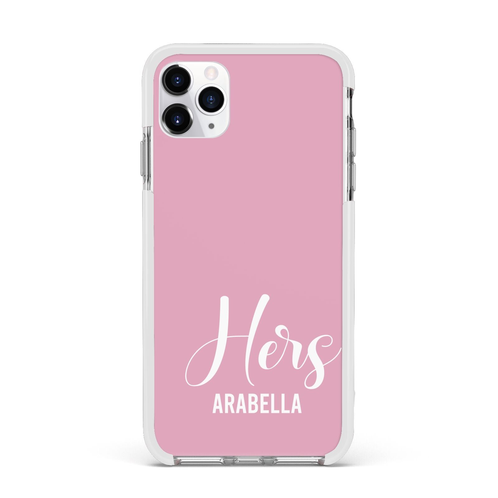 His or Hers Personalised Apple iPhone 11 Pro Max in Silver with White Impact Case