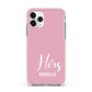 His or Hers Personalised Apple iPhone 11 Pro in Silver with Pink Impact Case
