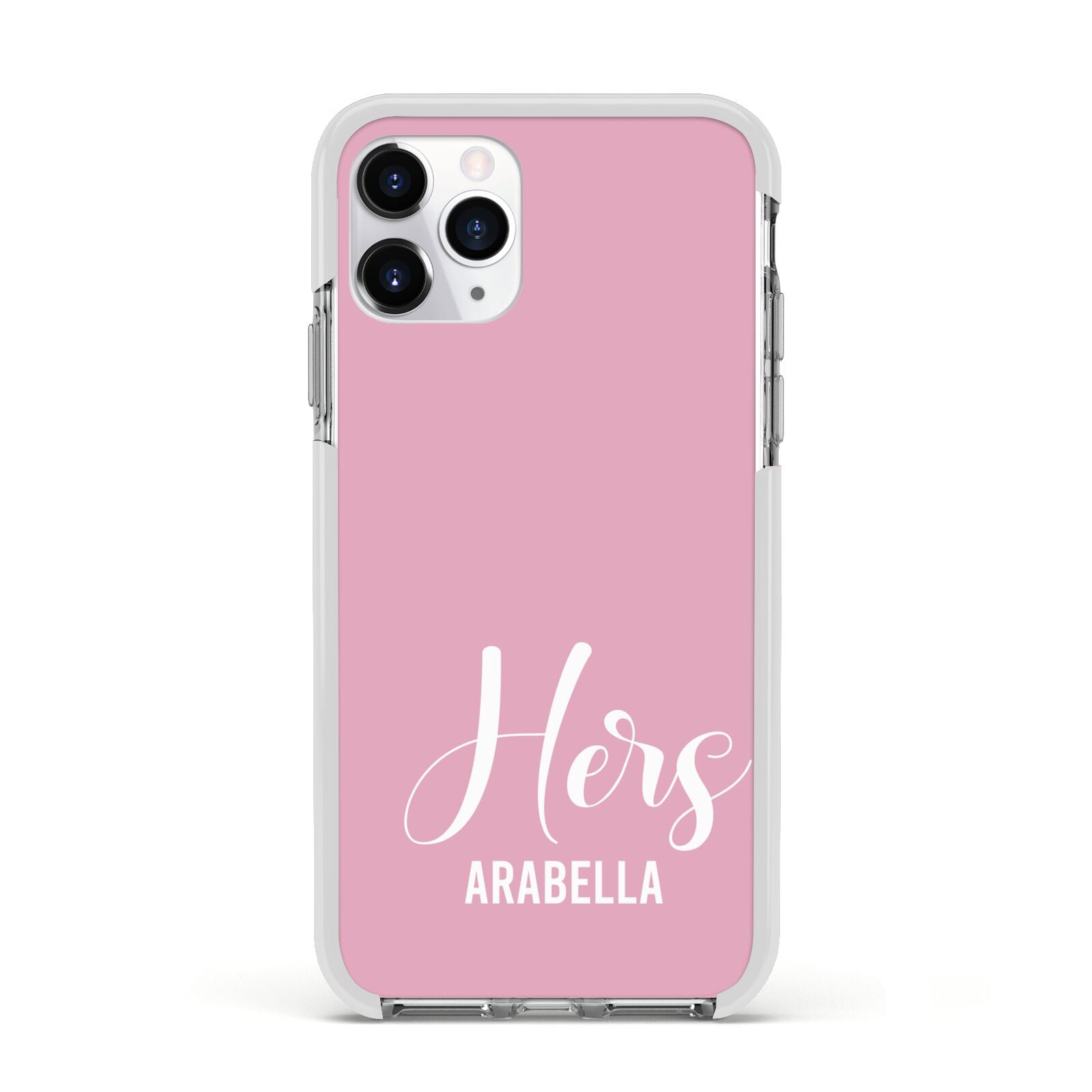 His or Hers Personalised Apple iPhone 11 Pro in Silver with White Impact Case