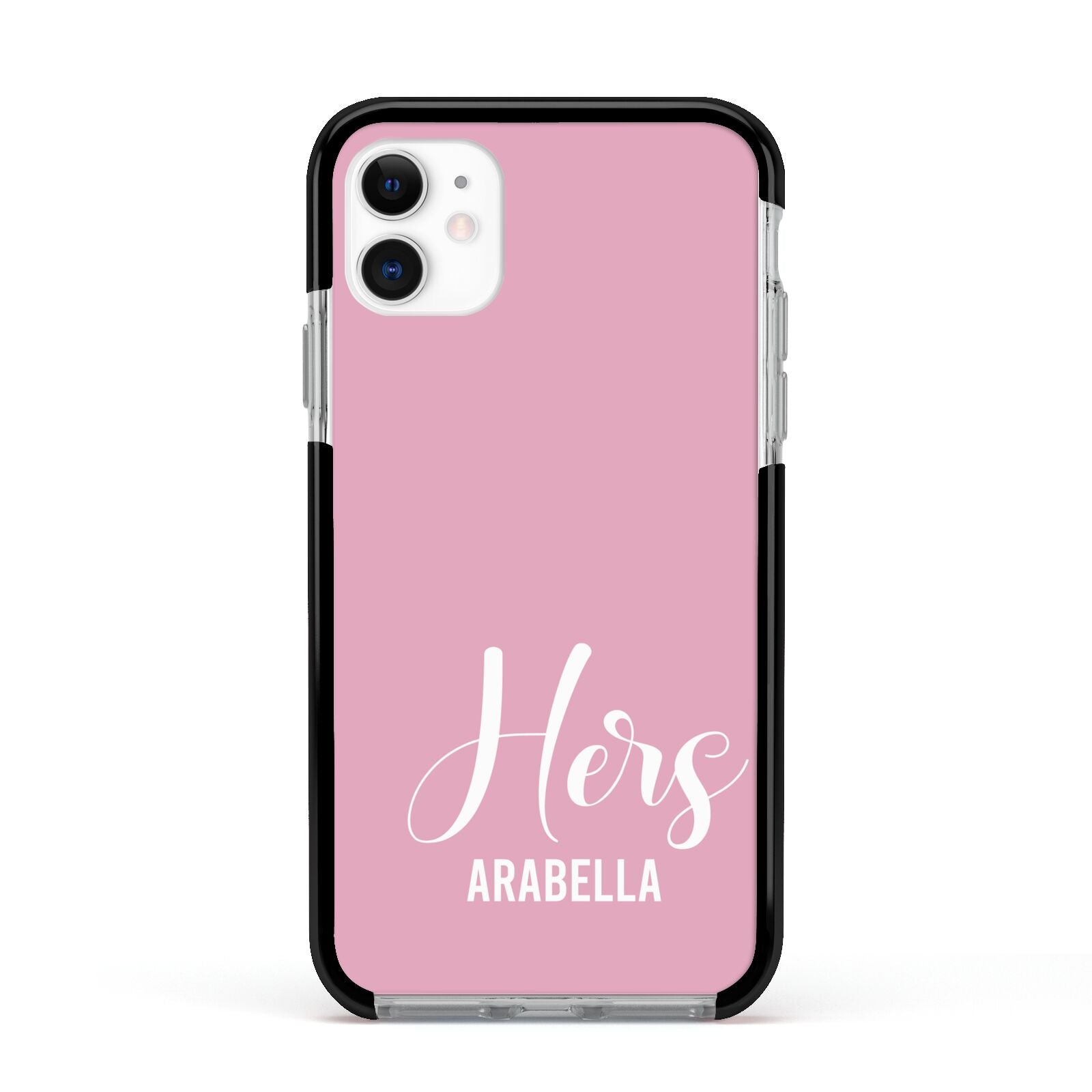 His or Hers Personalised Apple iPhone 11 in White with Black Impact Case