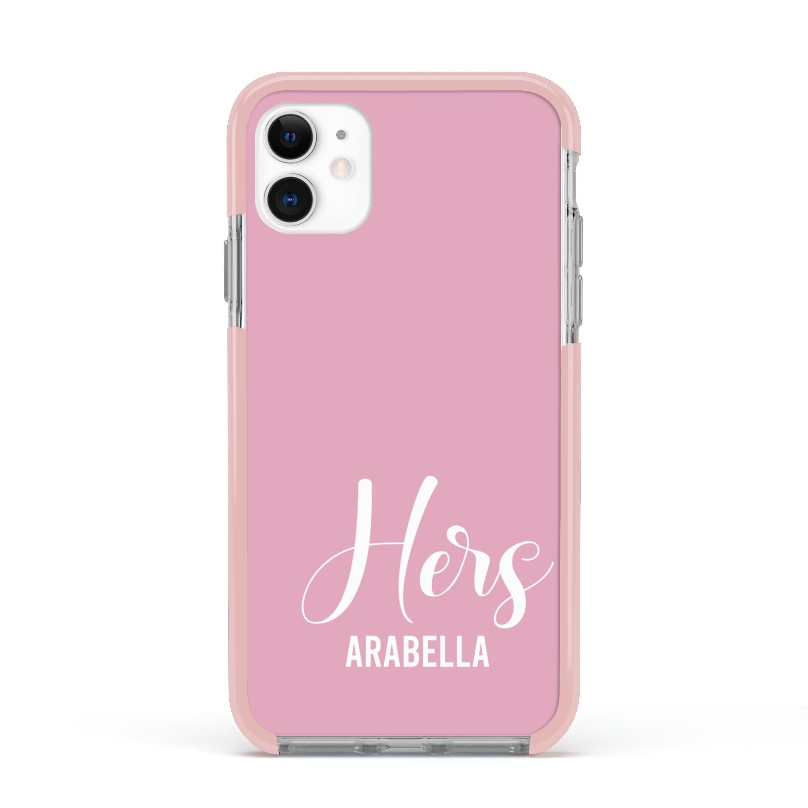 His or Hers Personalised Apple iPhone 11 in White with Pink Impact Case