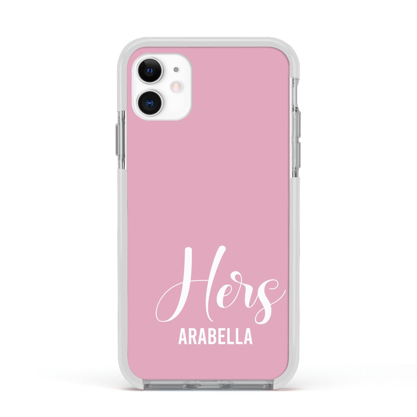 His or Hers Personalised Apple iPhone 11 in White with White Impact Case