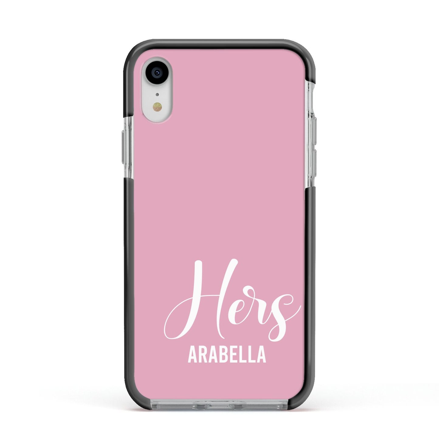 His or Hers Personalised Apple iPhone XR Impact Case Black Edge on Silver Phone