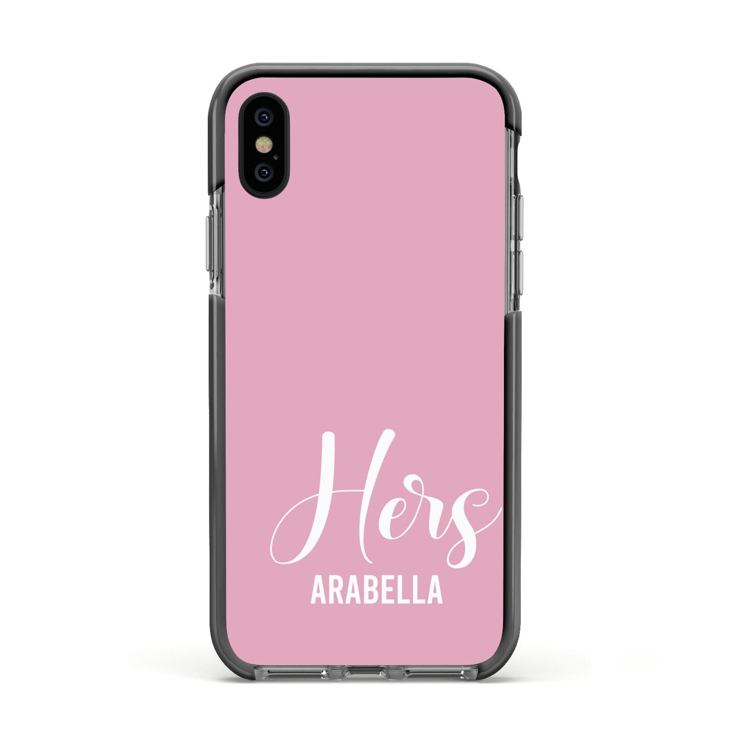 His or Hers Personalised Apple iPhone Xs Impact Case Black Edge on Black Phone