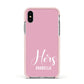 His or Hers Personalised Apple iPhone Xs Impact Case Pink Edge on Silver Phone