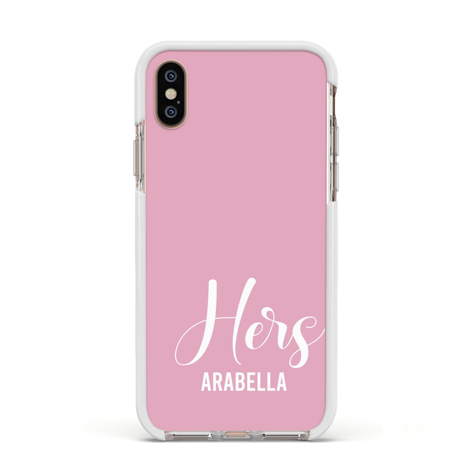 His or Hers Personalised Apple iPhone Xs Impact Case White Edge on Gold Phone