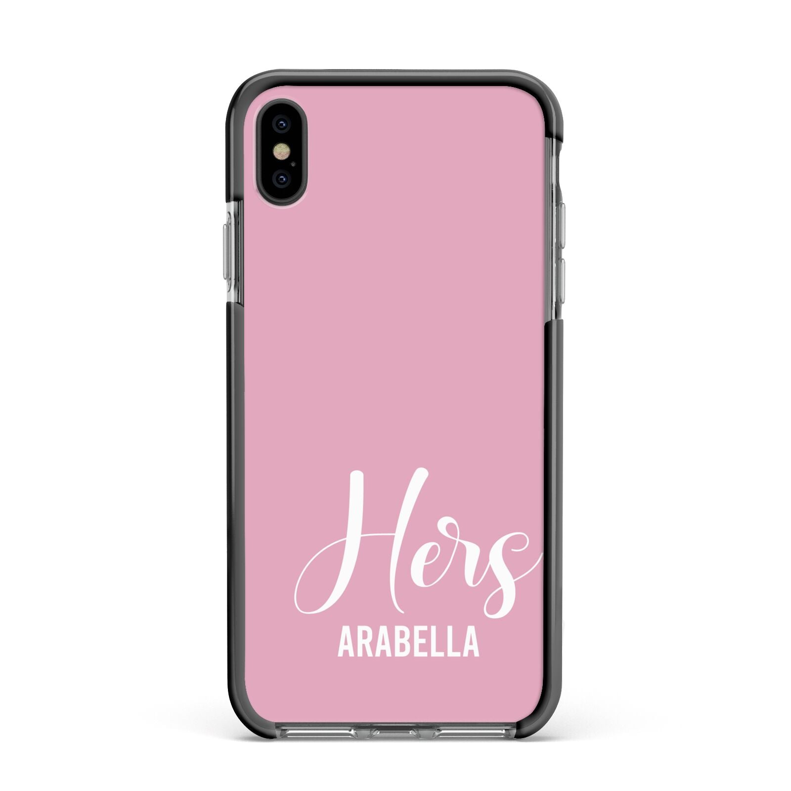 His or Hers Personalised Apple iPhone Xs Max Impact Case Black Edge on Black Phone