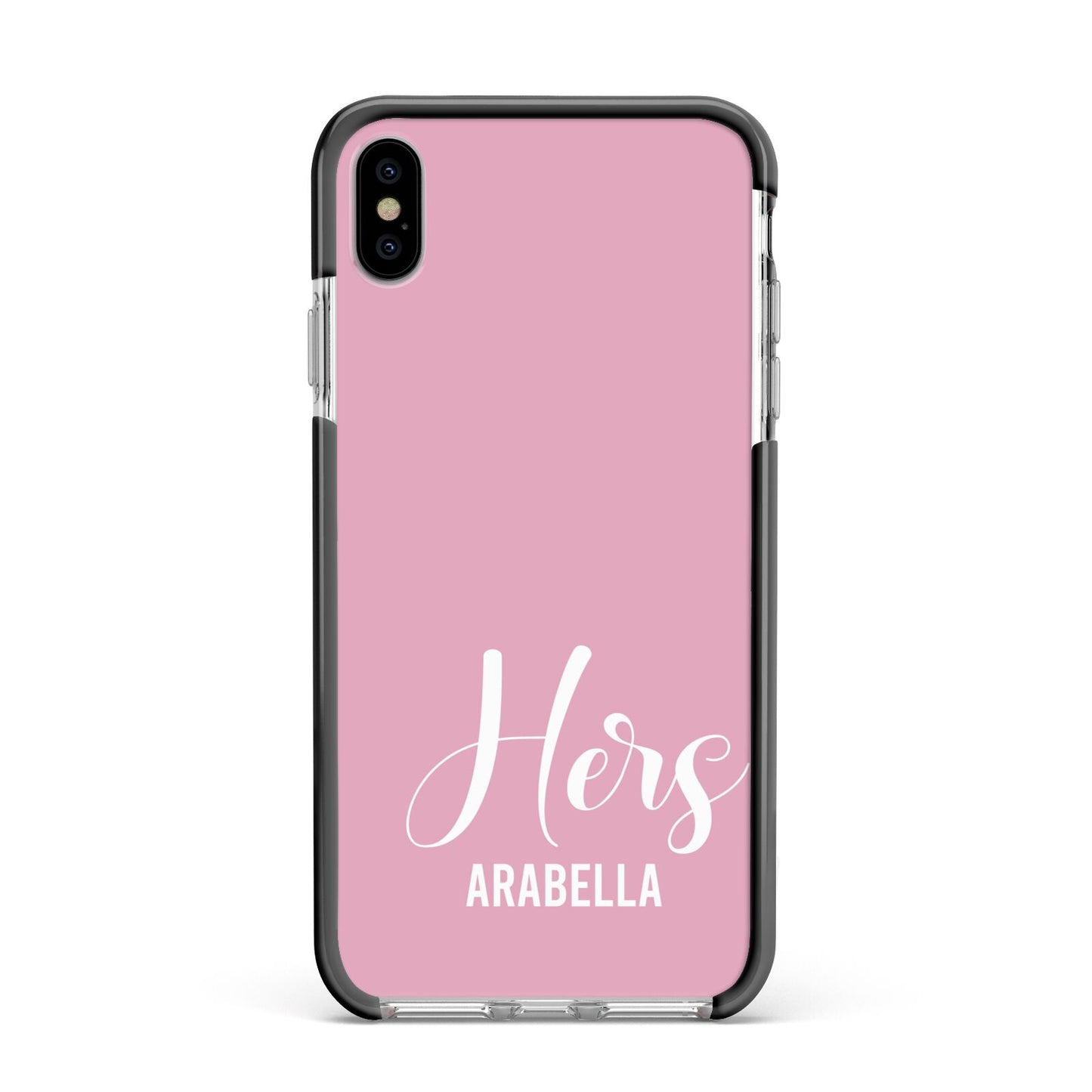 His or Hers Personalised Apple iPhone Xs Max Impact Case Black Edge on Silver Phone