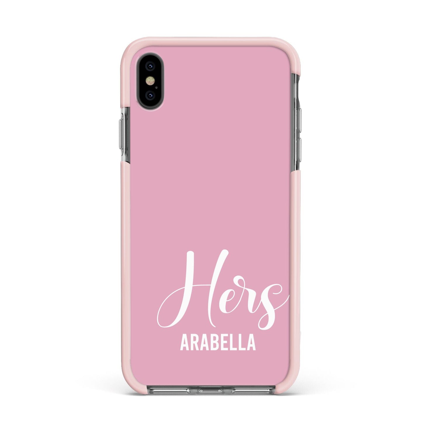 His or Hers Personalised Apple iPhone Xs Max Impact Case Pink Edge on Black Phone