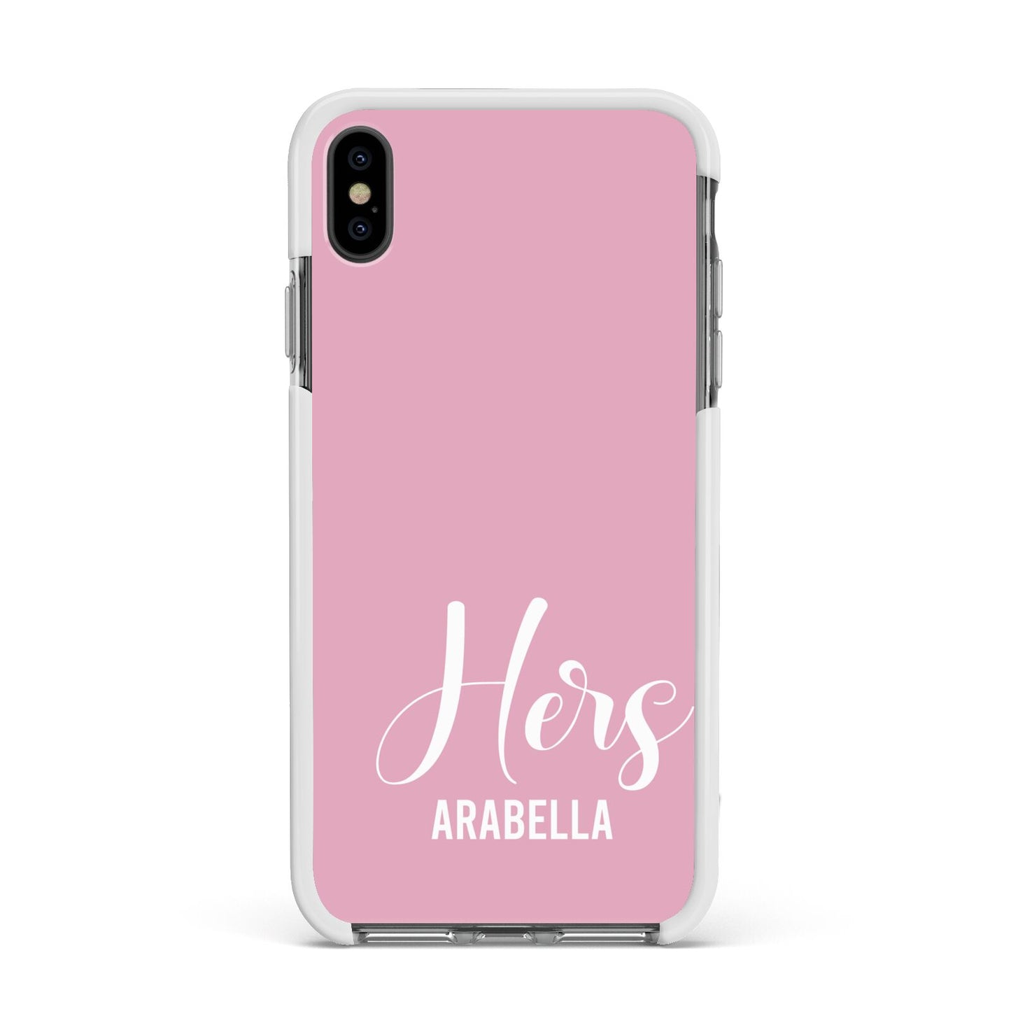 His or Hers Personalised Apple iPhone Xs Max Impact Case White Edge on Black Phone