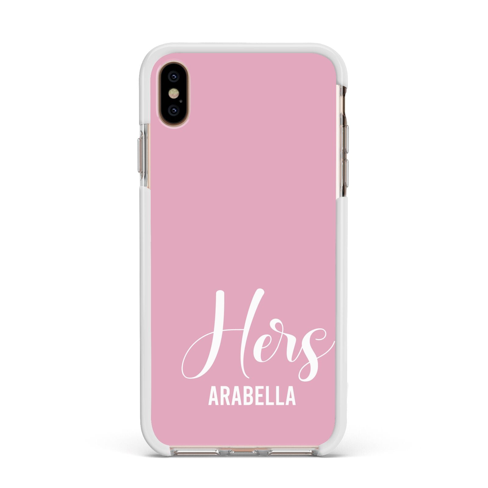 His or Hers Personalised Apple iPhone Xs Max Impact Case White Edge on Gold Phone