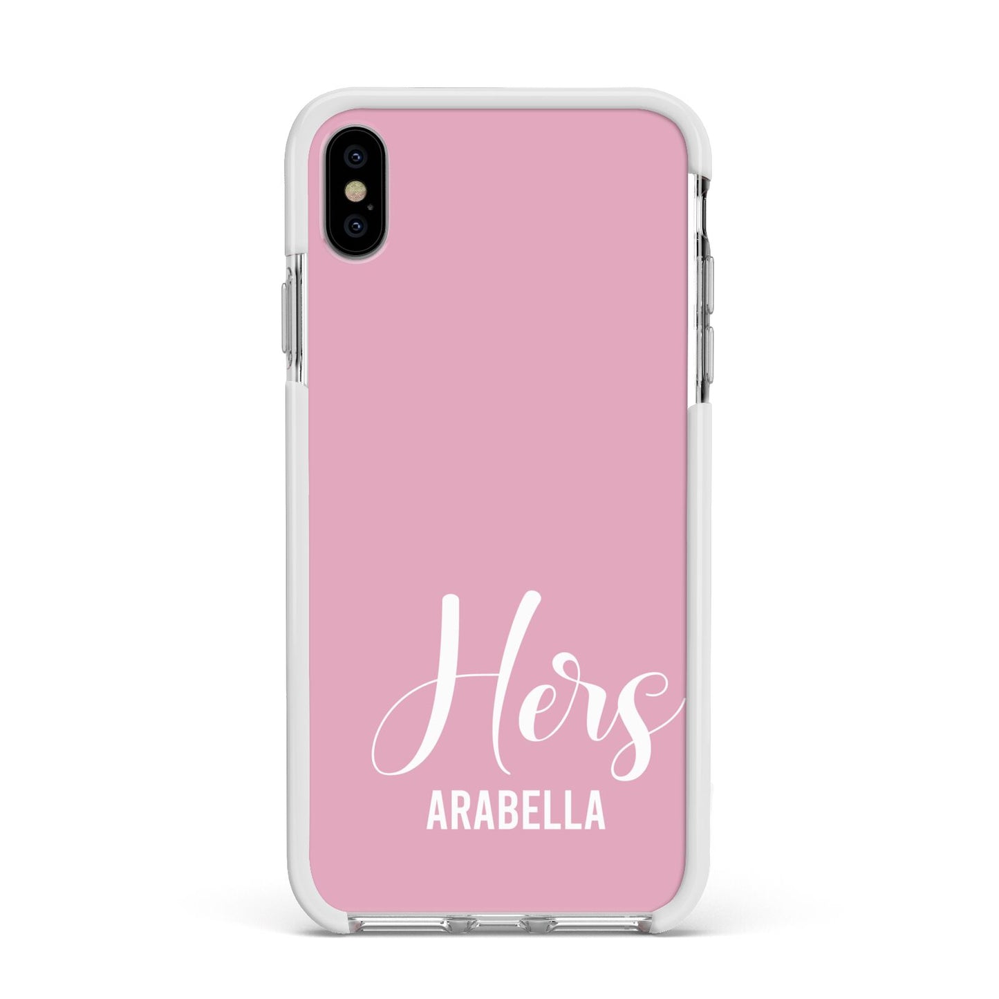His or Hers Personalised Apple iPhone Xs Max Impact Case White Edge on Silver Phone
