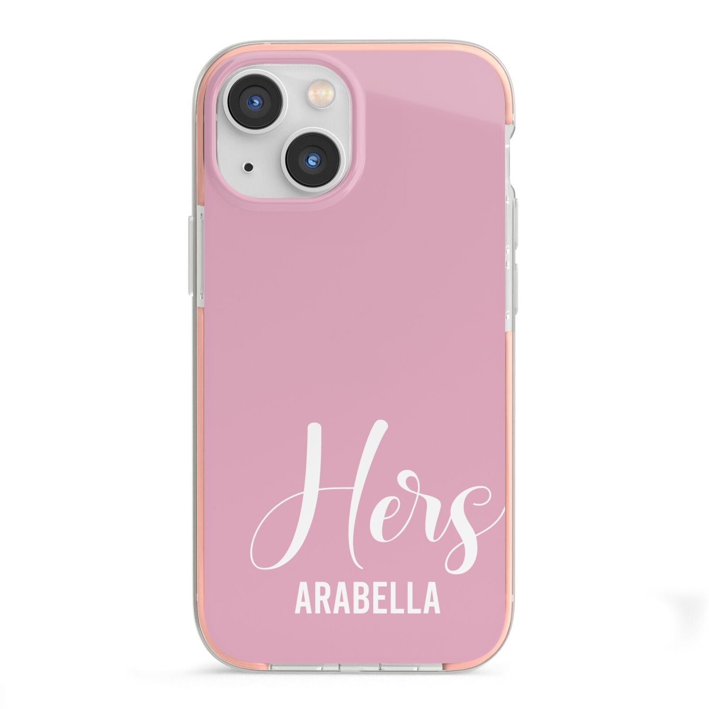 His or Hers Personalised iPhone 13 Mini TPU Impact Case with Pink Edges