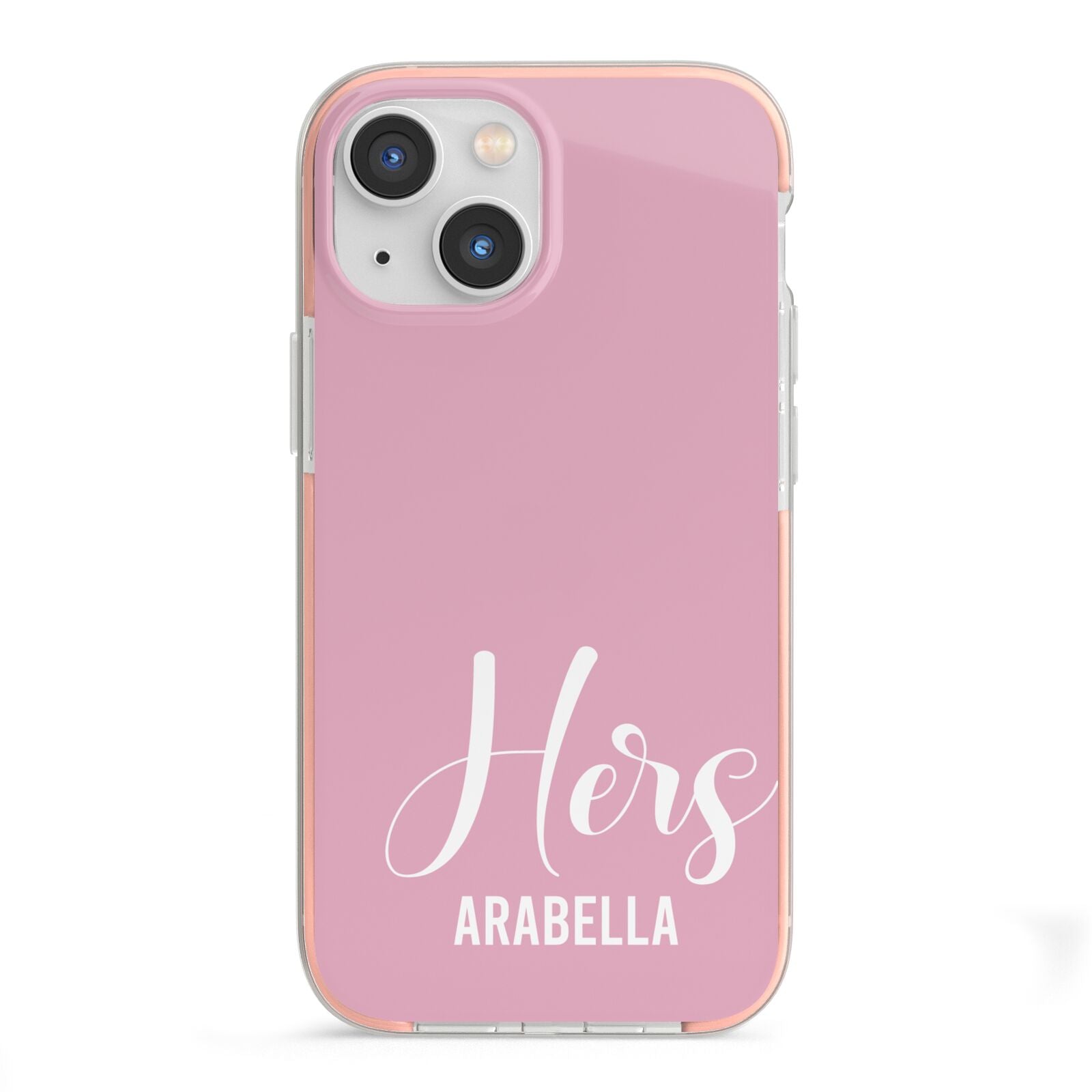 His or Hers Personalised iPhone 13 Mini TPU Impact Case with Pink Edges