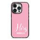 His or Hers Personalised iPhone 14 Pro Black Impact Case on Silver phone