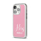 His or Hers Personalised iPhone 14 Pro Clear Tough Case Silver Angled Image