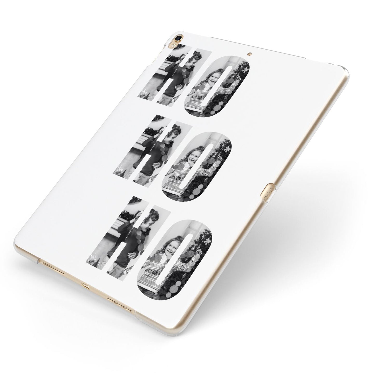 Ho Ho Ho Photo Upload Christmas Apple iPad Case on Gold iPad Side View