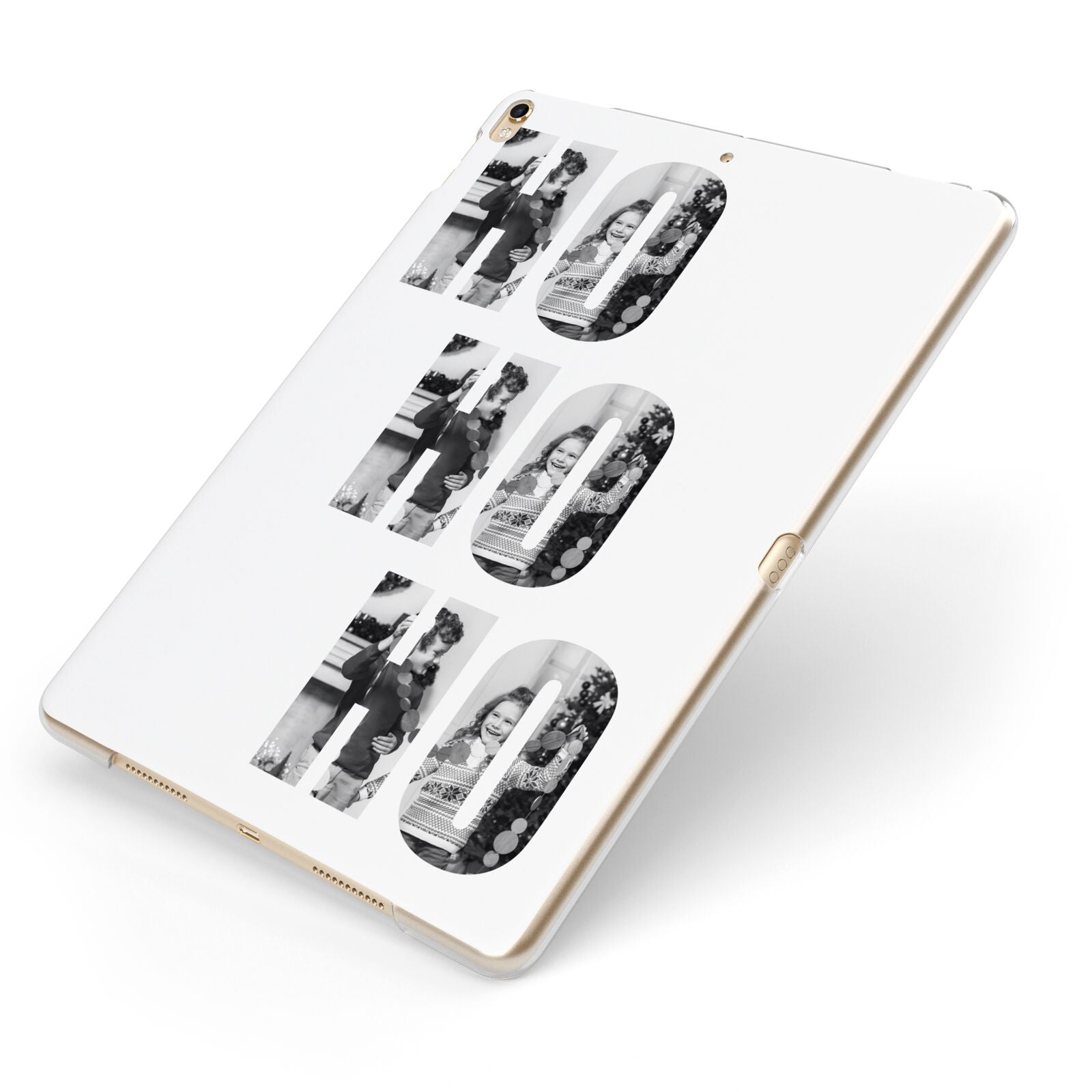 Ho Ho Ho Photo Upload Christmas Apple iPad Case on Gold iPad Side View
