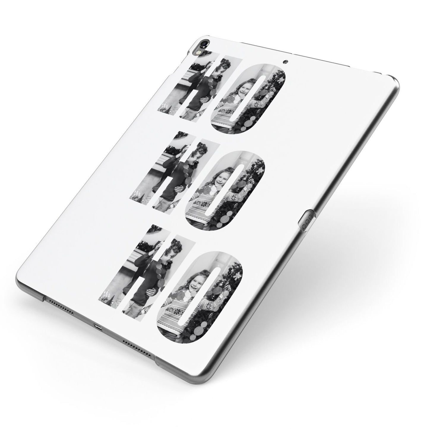 Ho Ho Ho Photo Upload Christmas Apple iPad Case on Grey iPad Side View