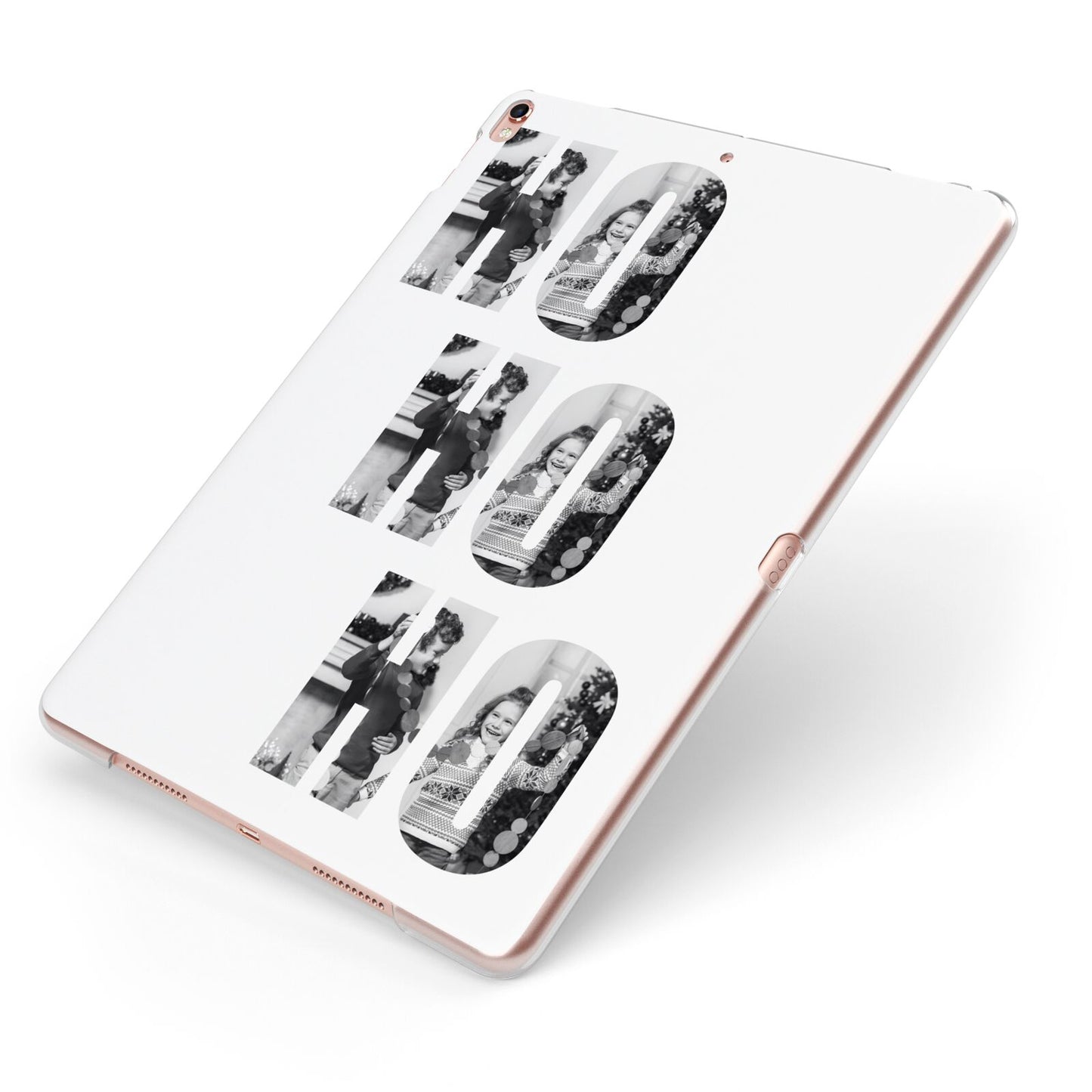 Ho Ho Ho Photo Upload Christmas Apple iPad Case on Rose Gold iPad Side View