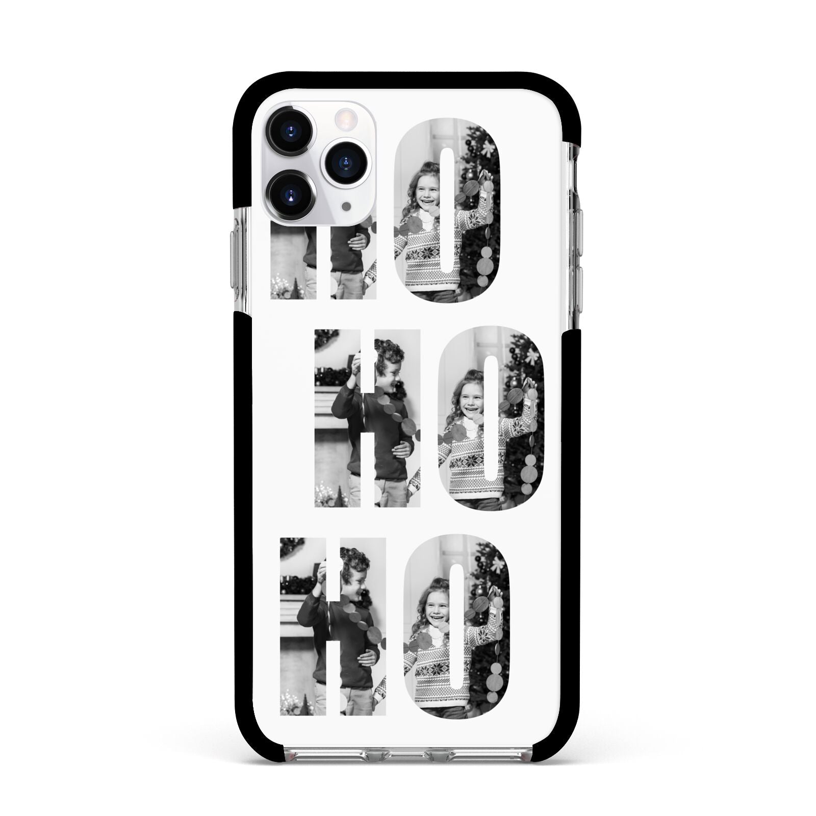 Ho Ho Ho Photo Upload Christmas Apple iPhone 11 Pro Max in Silver with Black Impact Case