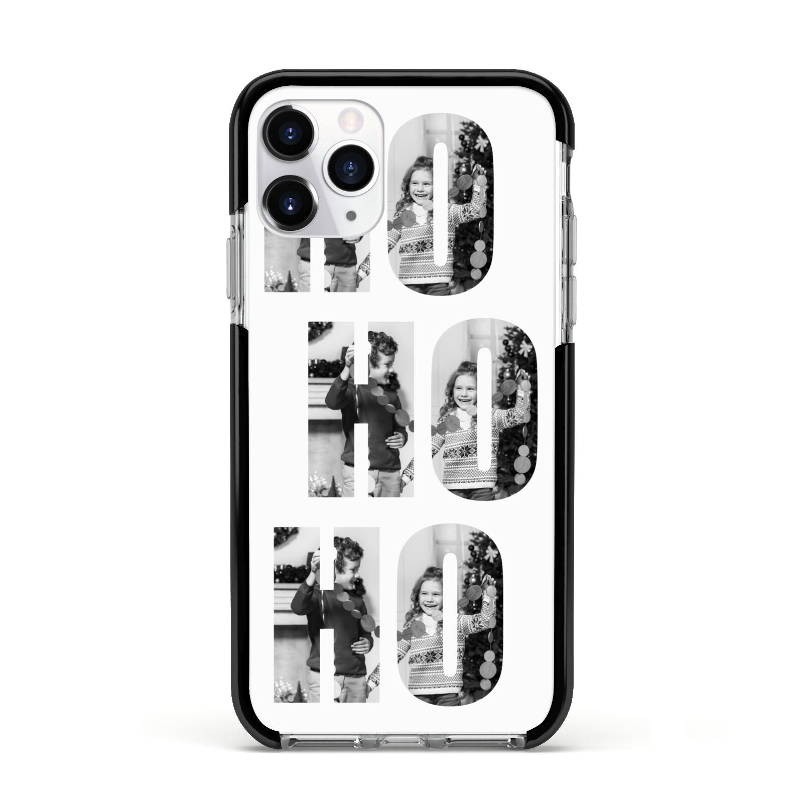 Ho Ho Ho Photo Upload Christmas Apple iPhone 11 Pro in Silver with Black Impact Case