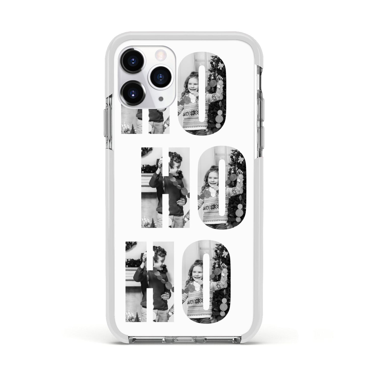 Ho Ho Ho Photo Upload Christmas Apple iPhone 11 Pro in Silver with White Impact Case