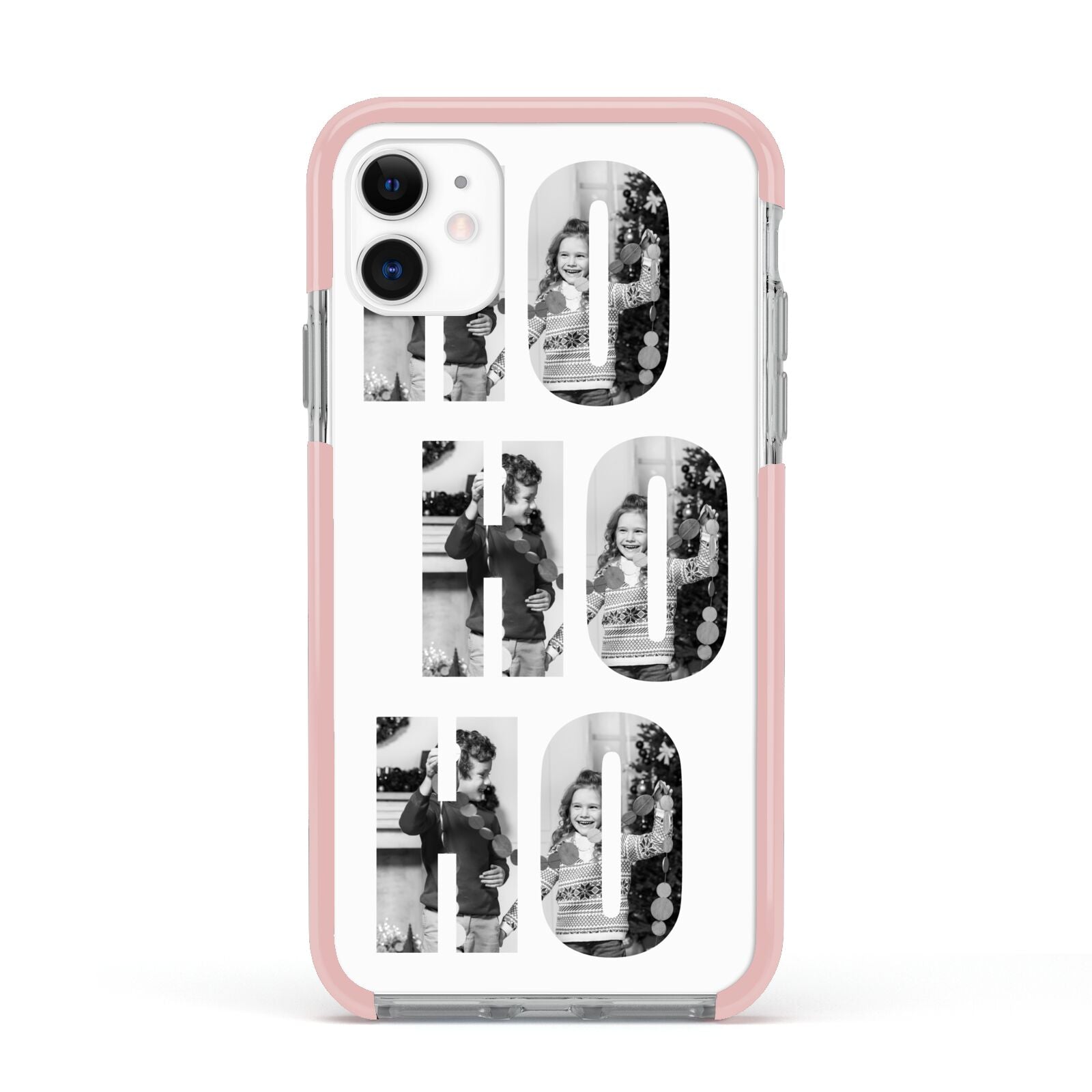 Ho Ho Ho Photo Upload Christmas Apple iPhone 11 in White with Pink Impact Case