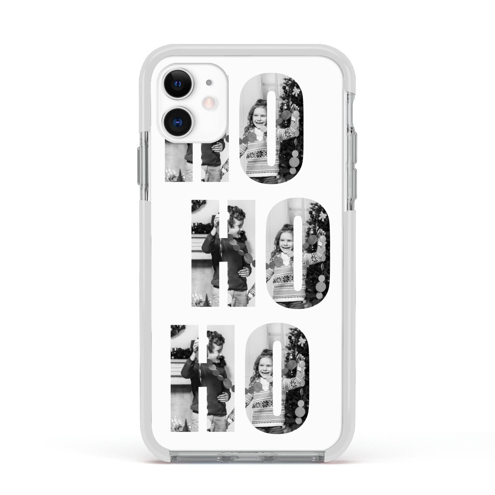 Ho Ho Ho Photo Upload Christmas Apple iPhone 11 in White with White Impact Case