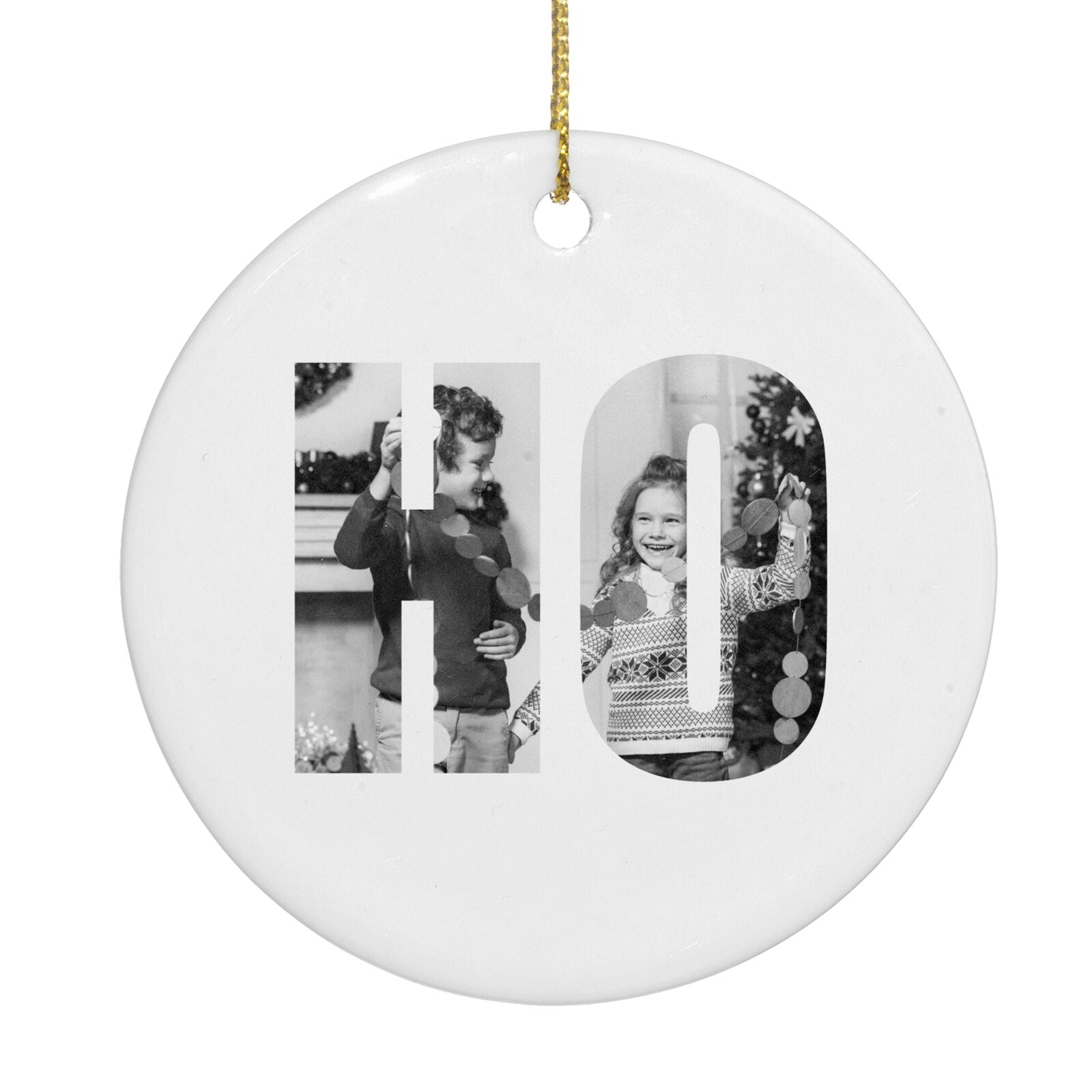 Ho Ho Ho Photo Upload Christmas Circle Decoration Back Image