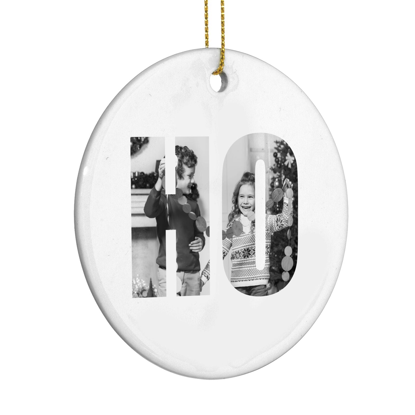 Ho Ho Ho Photo Upload Christmas Circle Decoration Side Angle