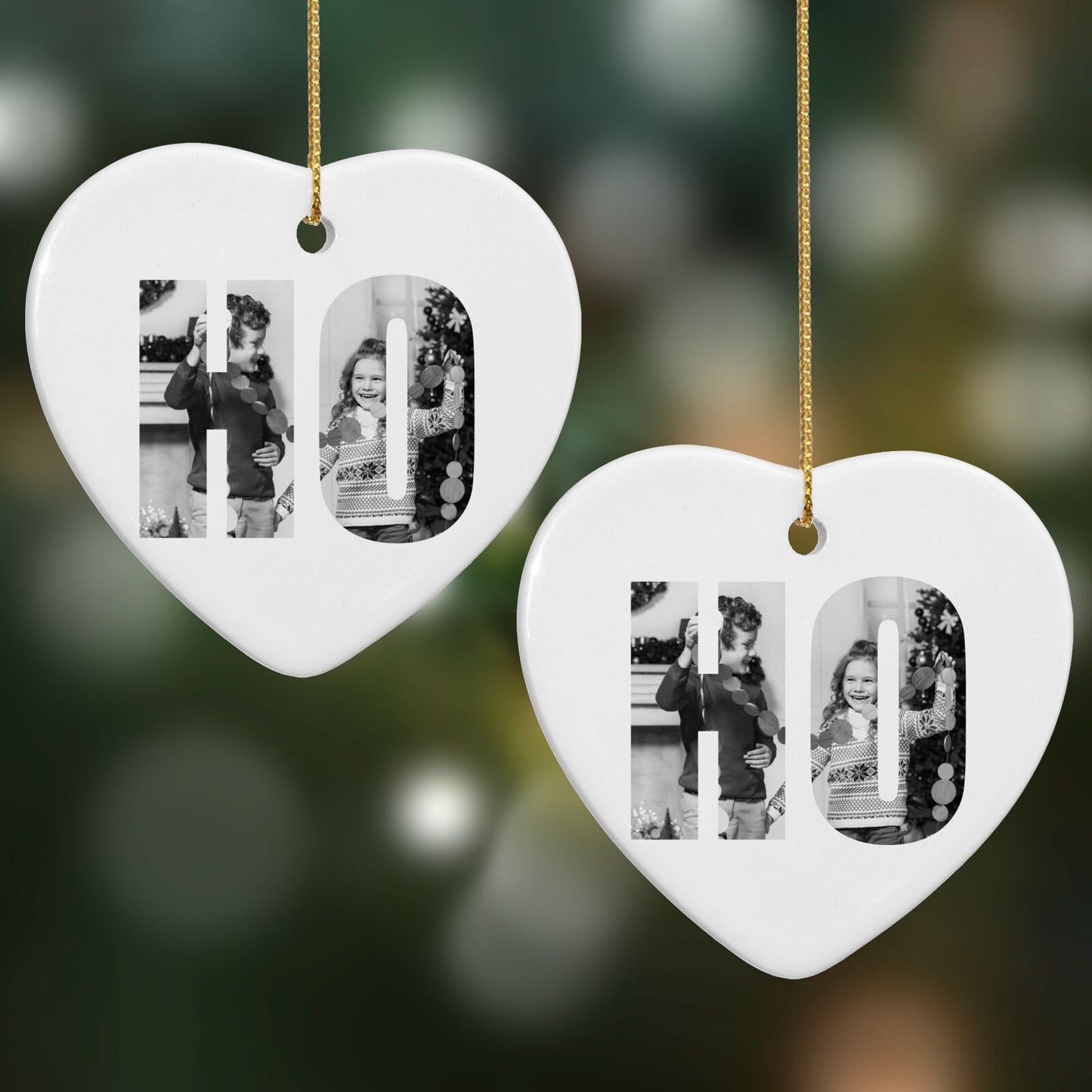 Ho Ho Ho Photo Upload Christmas Heart Decoration on Christmas Background