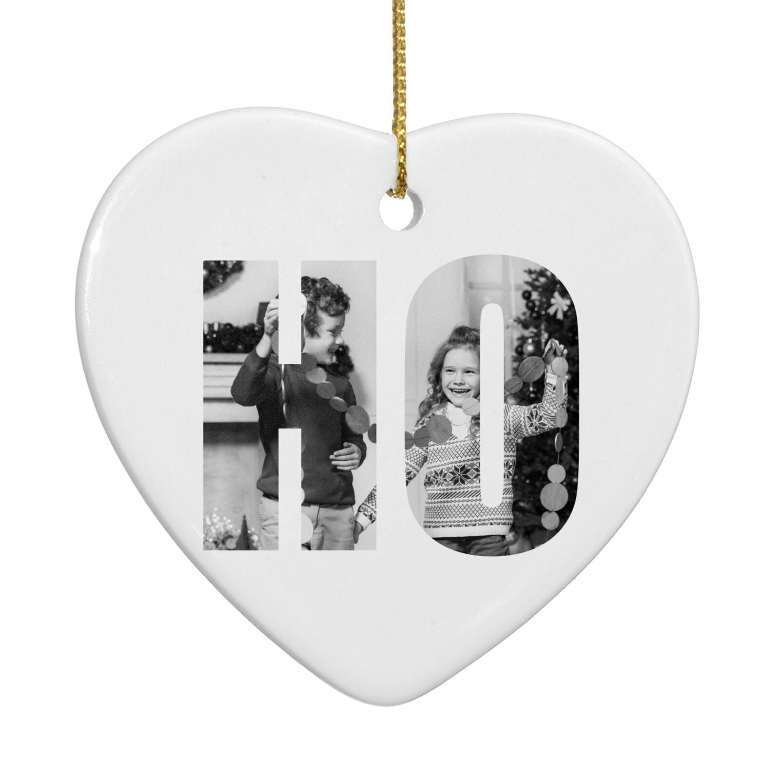 Ho Ho Ho Photo Upload Christmas Heart Decoration