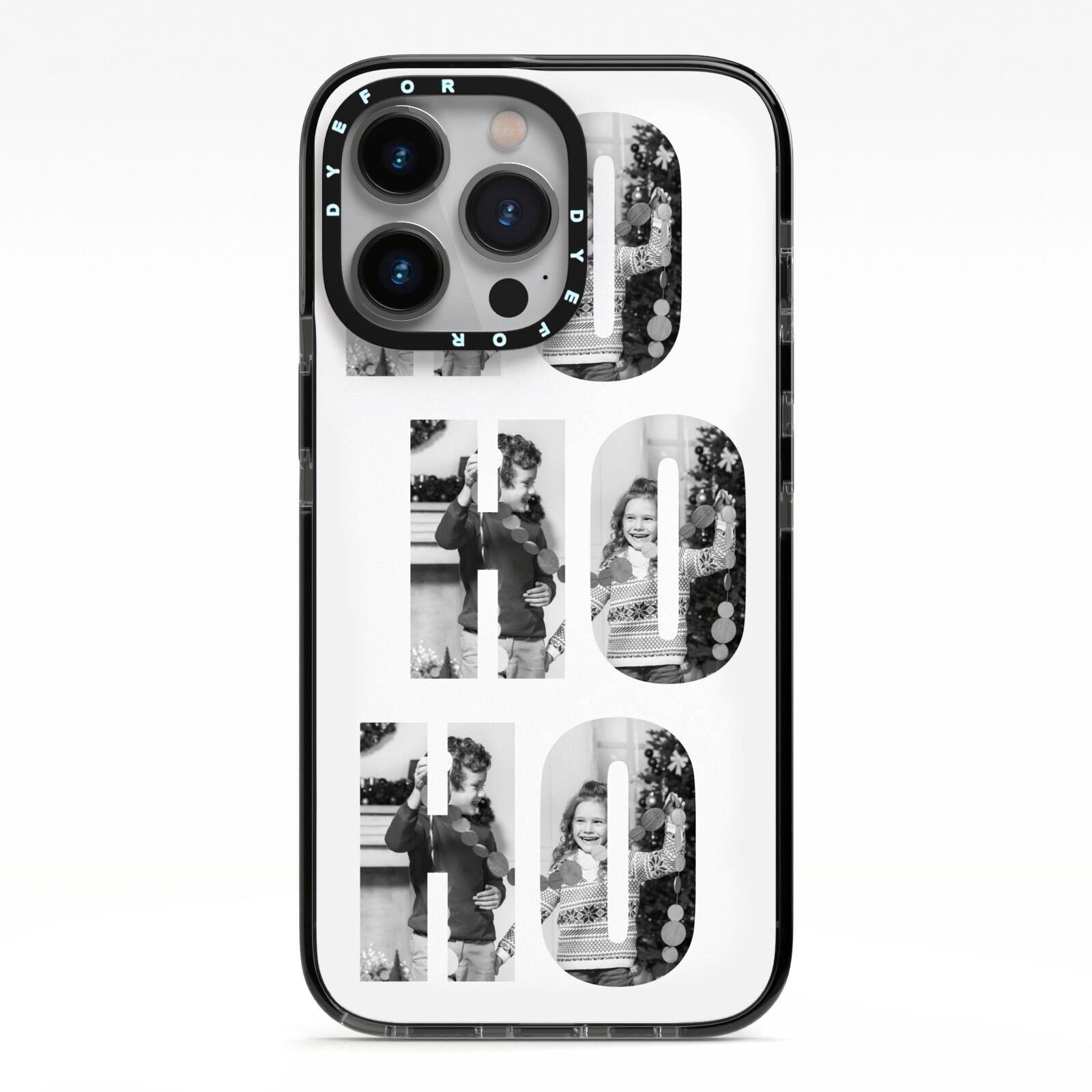 Ho Ho Ho Photo Upload Christmas iPhone 13 Pro Black Impact Case on Silver phone