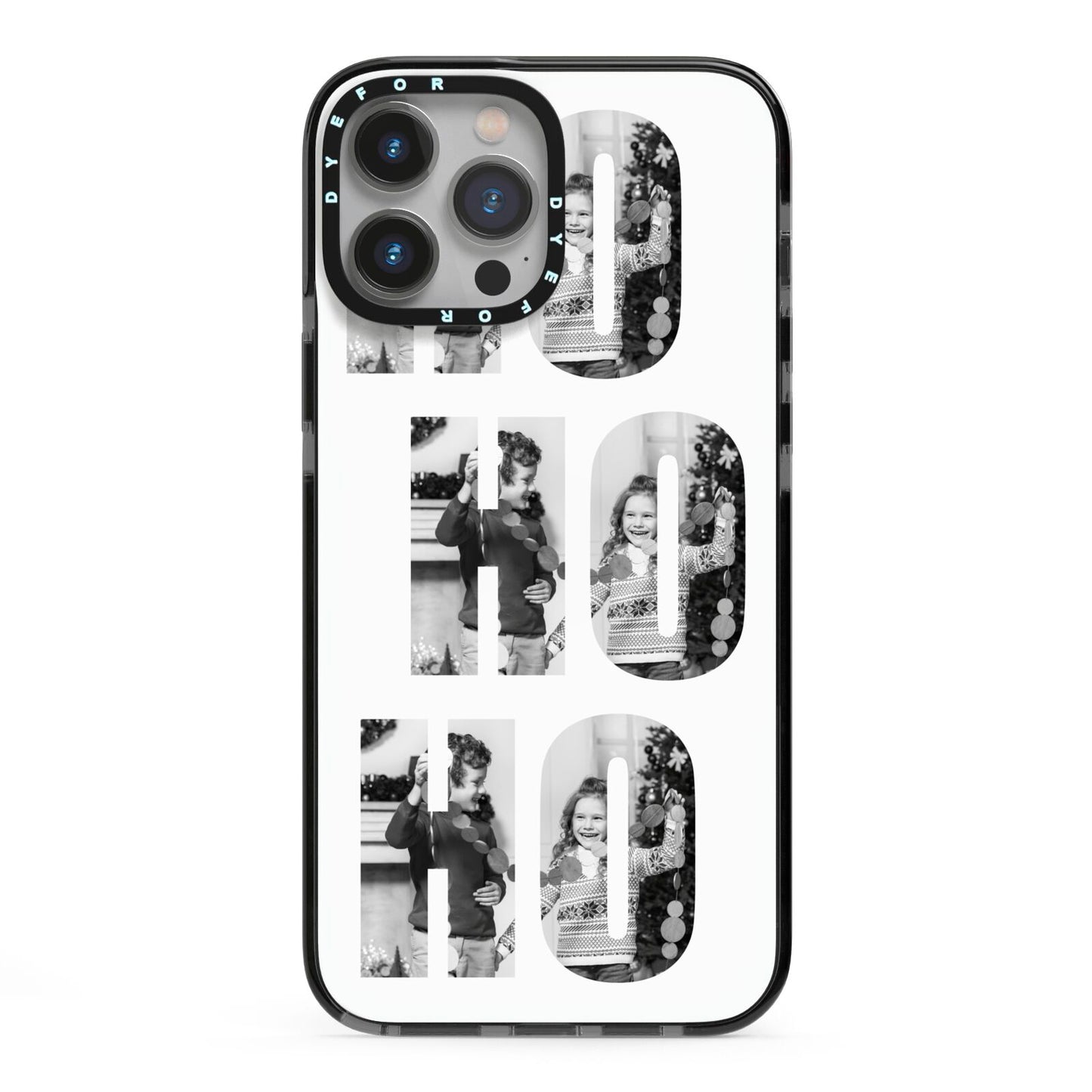 Ho Ho Ho Photo Upload Christmas iPhone 13 Pro Max Black Impact Case on Silver phone